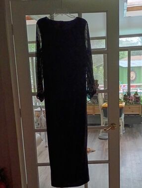 MARINA Black Long Sleeve Lace Gown